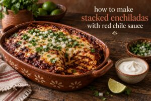how to make stacked enchiladas with red chile sauce
