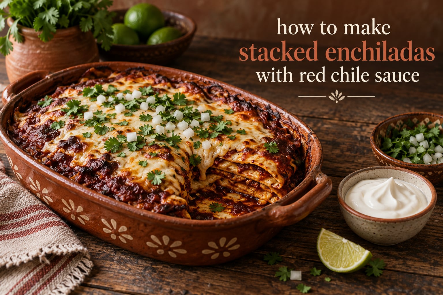 how to make stacked enchiladas with red chile sauce
